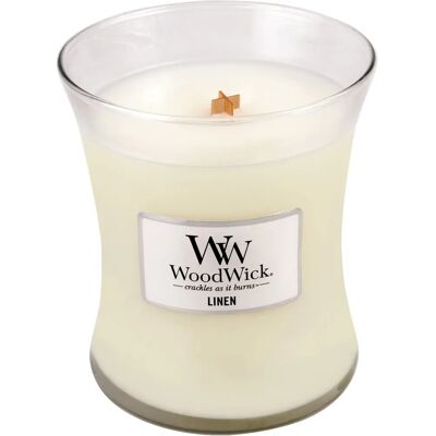 Candela di cera Linen Medium di WoodWick - Candela profumata con stoppino che crepita - Durata 130H Candela di cera Linen Medium di WoodWick - Candela profumata con stoppino che crepita - Durata 130H