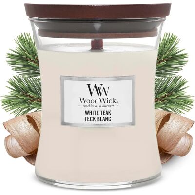 Bougie Parfumée White Teak de WoodWick - 275g - Mèche en bois qui crépite - Décoration intérieure Bougie Parfumée White Teak de WoodWick - 275g - Mèche en bois qui crépite - Décoration intérieure