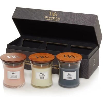 Coffret Cadeau Floral Mini Pot de Bougies WoodWick - Publicité Coffret Cadeau Floral Mini Pot de Bougies WoodWick - Publicité