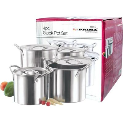 Prima 4pcs Stainless Steel Stockpot Set - Deep Soup Pot Prima 4pcs Stainless Steel Stockpot Set - Deep Soup Pot