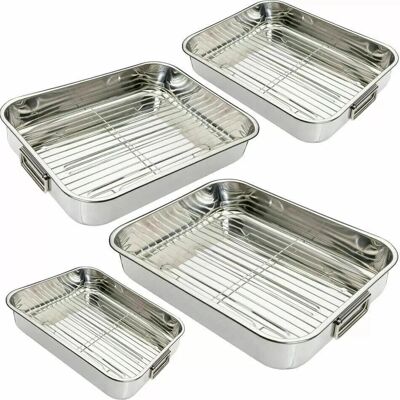 Prima Roasting Tray Set - Stainless Steel Oven Baking Tins with Racks Prima Roasting Tray Set - Stainless Steel Oven Baking Tins with Racks