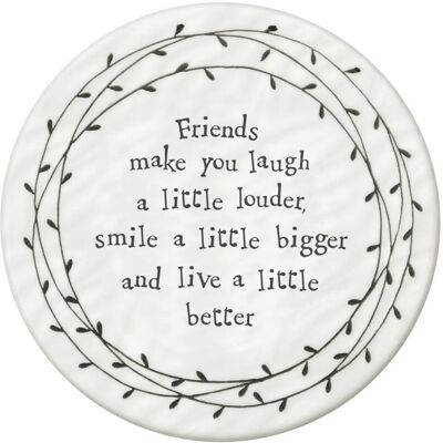 East of India Friends Make You Laugh Louder Porcelain Leaf Coaster - Coaster East of India Friends Make You Laugh Louder Porcelain Leaf Coaster - Coaster