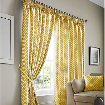 Livinluxury Cotswold Ochre Fully Lined Pencil Pleat Curtains - Curtains Livinluxury Cotswold Ochre Fully Lined Pencil Pleat Curtains - Curtains