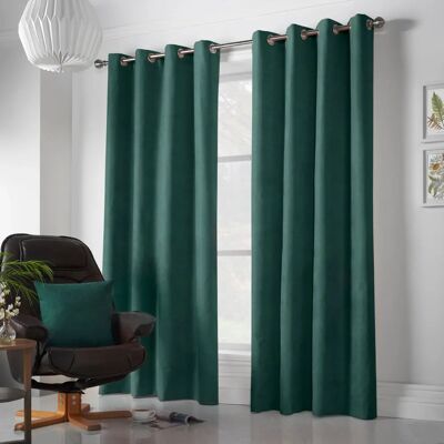 Livinluxury Velvet Chenille Eyelet Room Darkening Curtains - Pair Green - 142cm x 229cm Livinluxury Velvet Chenille Eyelet Room Darkening Curtains - Pair Green - 142cm x 229cm