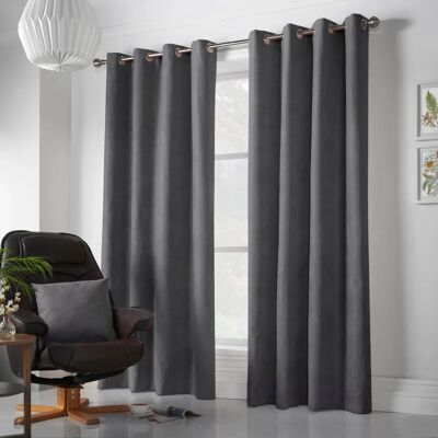 Livinluxury Velvet Chenille Eyelet Room Darkening Curtains - Pair Slate 142cm x 183cm Livinluxury Velvet Chenille Eyelet Room Darkening Curtains - Pair Slate 142cm x 183cm