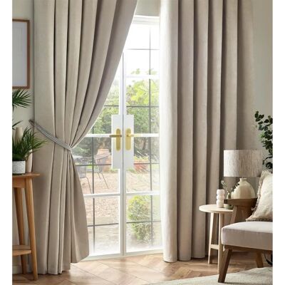 Chenille - Triple Woven Ready Made Blackout Curtains Cream Chenille - Triple Woven Ready Made Blackout Curtains Cream