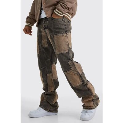 boohooman 32R Brązowe patchwork jeans boohooman 32R Brązowe patchwork jeans