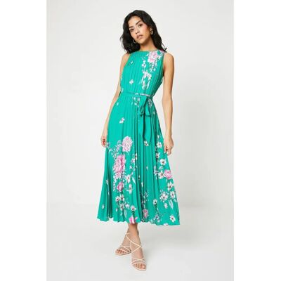 Oasis Size 12 Uk Green Floral Pleated Midi Dress Oasis Size 12 Uk Green Floral Pleated Midi Dress