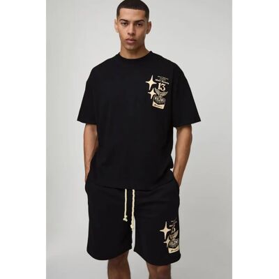 BoohooMAN - Moto-Print Oversize Tee & Shorts - Schwarz BoohooMAN - Moto-Print Oversize Tee & Shorts - Schwarz
