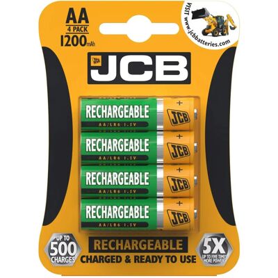 JCB Rechargeable AA Batteries - 1200mAh, Precharged - Batteries JCB Rechargeable AA Batteries - 1200mAh, Precharged - Batteries