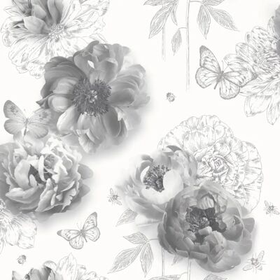 Arthouse Flower Garden Mono Wallpaper - Wallpaper Arthouse Flower Garden Mono Wallpaper - Wallpaper