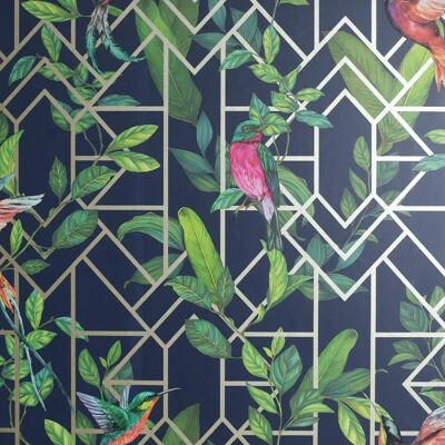 Arthouse Navy Blue Gold Tropical Geometric Wall - Wallpaper Arthouse Navy Blue Gold Tropical Geometric Wall - Wallpaper