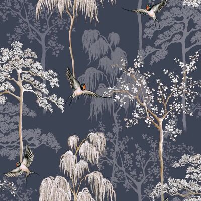 Arthouse Japanese Garden Blue Floral Bird Wallpaper - Wallpaper Arthouse Japanese Garden Blue Floral Bird Wallpaper - Wallpaper