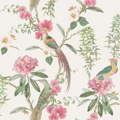 Papier Peint Floral Oiseau Rose Vert - Papier Peint - Publicité Papier Peint Floral Oiseau Rose Vert - Papier Peint - Publicité