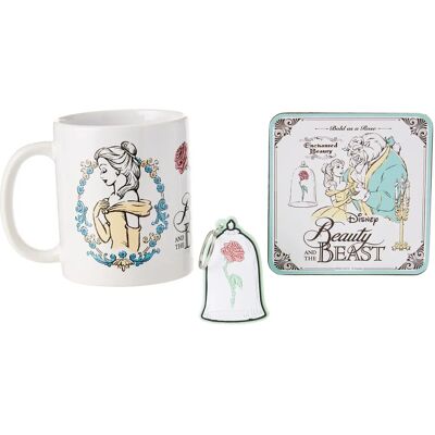Conjunto com Caneca, Sousplat e Chaveiro A Bela e a Fera - Caixa de Presente Conjunto com Caneca, Sousplat e Chaveiro A Bela e a Fera - Caixa de Presente