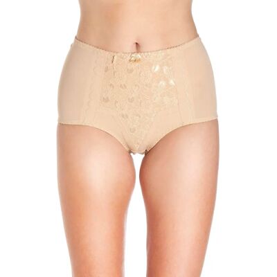 Camille Beige Lace High-Waisted Shapewear - Women's Briefs Camille Beige Lace High-Waisted Shapewear - Women's Briefs
