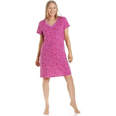 Camille Pink Animal Print Cotton Nightdress - Nightdress Camille Pink Animal Print Cotton Nightdress - Nightdress