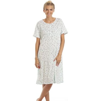 Camille Classic Aqua Blue Floral Print Jersey Nightdress - Nightdress Camille Classic Aqua Blue Floral Print Jersey Nightdress - Nightdress