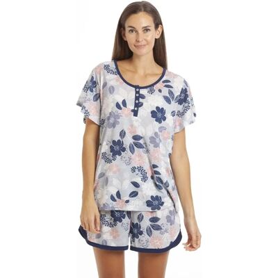 Camille Women's Multicoloured Floral Leaf Print Jersey Short Pyjama Set - Pyjama Set Camille Women's Multicoloured Floral Leaf Print Jersey Short Pyjama Set - Pyjama Set