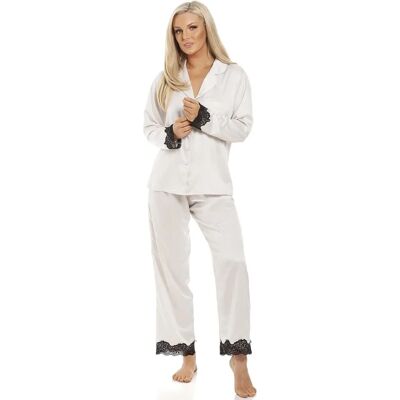 Camille Ivory Satin Pyjama Set - Womens Luxury Nightwear Camille Ivory Satin Pyjama Set - Womens Luxury Nightwear