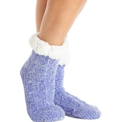 Camille Lilac Chenille Cable Slipper Sock - Slipper sock Camille Lilac Chenille Cable Slipper Sock - Slipper sock