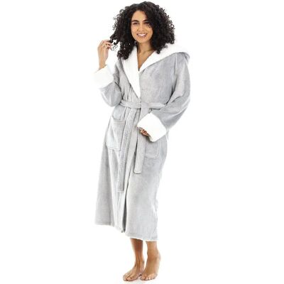 Camille Light Grey Sherpa Lined Bathrobe - Bathrobe Camille Light Grey Sherpa Lined Bathrobe - Bathrobe