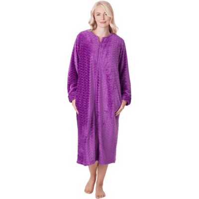 Camille Purple Housecoat - Housecoat, Zip Front, Embossed Design Camille Purple Housecoat - Housecoat, Zip Front, Embossed Design