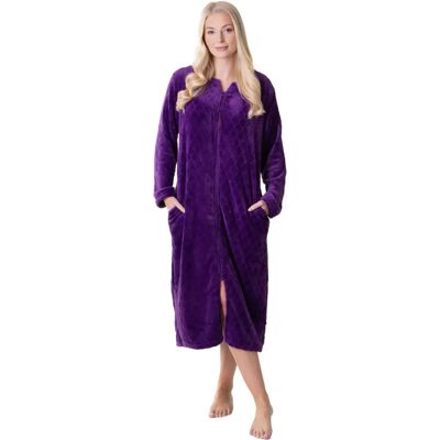 Camille Purple Zip Up Diamond Print Housecoat - Housecoat Camille Purple Zip Up Diamond Print Housecoat - Housecoat