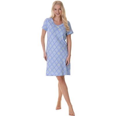 Camille Blue Diamond Print Nightdress - Women’s Cotton Sleepwear Camille Blue Diamond Print Nightdress - Women’s Cotton Sleepwear
