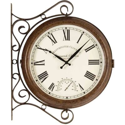 Greenwich Double Sided Station Clock - Thermometer - Brown - Station Clock Greenwich Double Sided Station Clock - Thermometer - Brown - Station Clock