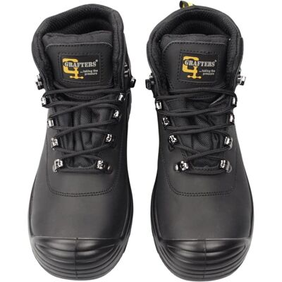 Grafters Mens Leather Waterproof Safety Boots - Black - Size Uk 9 - EN 20345 S3 Grafters Mens Leather Waterproof Safety Boots - Black - Size Uk 9 - EN 20345 S3