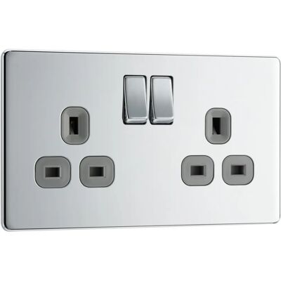 B&g Nexus Schroefloos dubbele wandcontactdoos Grijs - 13A, 2-gats B&g Nexus Schroefloos dubbele wandcontactdoos Grijs - 13A, 2-gats