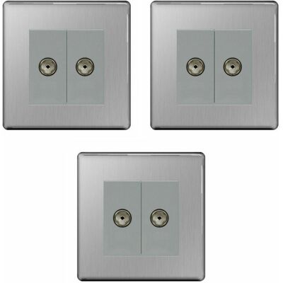 British General Nexus Flatplate - FBS61-01 - 2-Gang - Coaxial - Brushed Steel - Electrical Outlet British General Nexus Flatplate - FBS61-01 - 2-Gang - Coaxial - Brushed Steel - Electrical Outlet