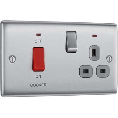 British General Nexus Metal 45 Amp Double Pole Switch - Brushed Steel - Switch British General Nexus Metal 45 Amp Double Pole Switch - Brushed Steel - Switch