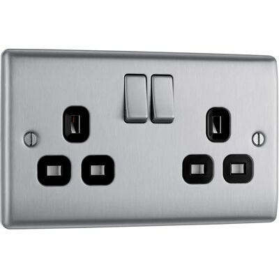BG - Nexus-Metal Double 13A - Brushed Steel - Plug Socket BG - Nexus-Metal Double 13A - Brushed Steel - Plug Socket