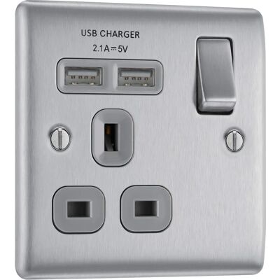 British General NBS21U2G-01 13A Metal Socket - 2 USB Ports British General NBS21U2G-01 13A Metal Socket - 2 USB Ports