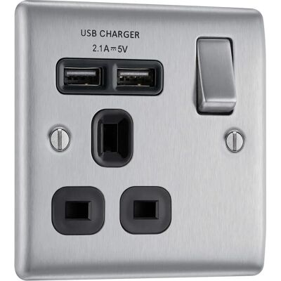 Bg Nexus Nbs21u2b Satin Chrome Single Socket - Electrical Socket Bg Nexus Nbs21u2b Satin Chrome Single Socket - Electrical Socket
