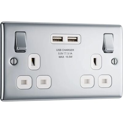 British General BG Electrical NPC22U3W Twin Socket with USB Ports - Power Socket British General BG Electrical NPC22U3W Twin Socket with USB Ports - Power Socket