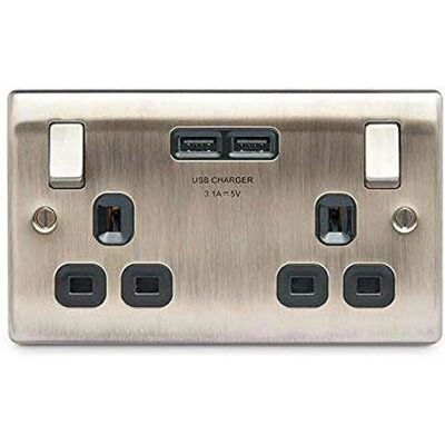 British General NAB22U3B Nexus Metalen Antiek Messing - 2× USB Stopcontact British General NAB22U3B Nexus Metalen Antiek Messing - 2× USB Stopcontact