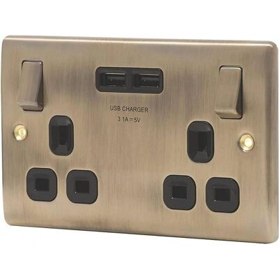 Bg Electrical Nexus Metal Antique Brass Double Switched Power Socket - Power Socket Bg Electrical Nexus Metal Antique Brass Double Switched Power Socket - Power Socket