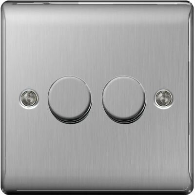 Unbranded NEXUS Metal Brushed Steel Double Intelligent LED Dimmer Switch - 2-Way Control Unbranded NEXUS Metal Brushed Steel Double Intelligent LED Dimmer Switch - 2-Way Control