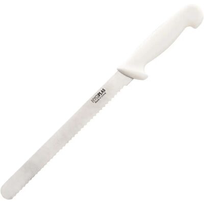 Coltello da Cucina Bianco con Lama Dentata - Hygiplas 255 mm Coltello da Cucina Bianco con Lama Dentata - Hygiplas 255 mm