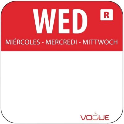 Étiquettes alimentaires rouges Vogue - Mercredi - 24mm Étiquettes alimentaires rouges Vogue - Mercredi - 24mm