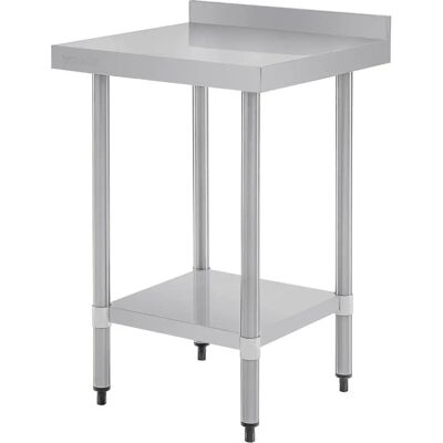 Table de travail en acier inoxydable Vogue avec dosseret - 60x60 cm - Publicité Table de travail en acier inoxydable Vogue avec dosseret - 60x60 cm - Publicité