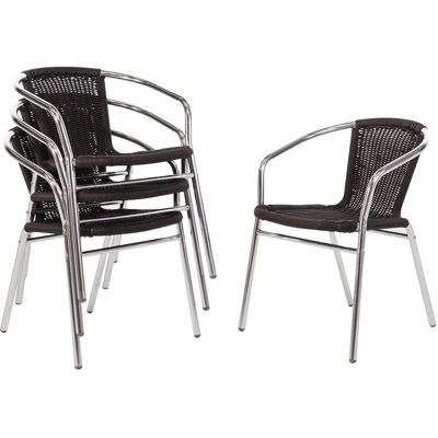 Chaises empilables noires en rotin et aluminium Bolero - Lot de 4 - Publicité Chaises empilables noires en rotin et aluminium Bolero - Lot de 4 - Publicité