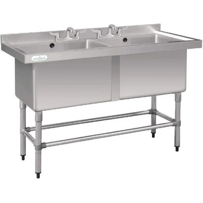 Évier double profond en acier inoxydable Vogue - 2 x 100L - 1410x600mm - Publicité Évier double profond en acier inoxydable Vogue - 2 x 100L - 1410x600mm - Publicité