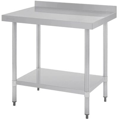 Mesa de trabajo en acero inoxidable Vogue con respaldo y estante - 900x700mm Mesa de trabajo en acero inoxidable Vogue con respaldo y estante - 900x700mm