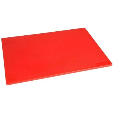 Planche à découper antibactérienne rouge Hygiplas 450x300mm - Publicité Planche à découper antibactérienne rouge Hygiplas 450x300mm - Publicité
