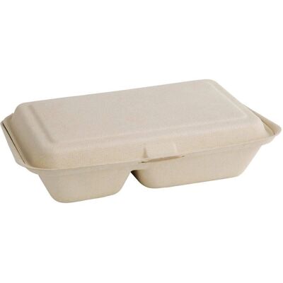 Contenedor de alimentos compostable Fiesta Green - 165x253mm, 2 compartimentos Contenedor de alimentos compostable Fiesta Green - 165x253mm, 2 compartimentos