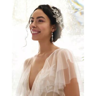 Jon Richard Olivia Silver Plated Pave Leaf Double Hair Comb - Hair Accessory Jon Richard Olivia Silver Plated Pave Leaf Double Hair Comb - Hair Accessory